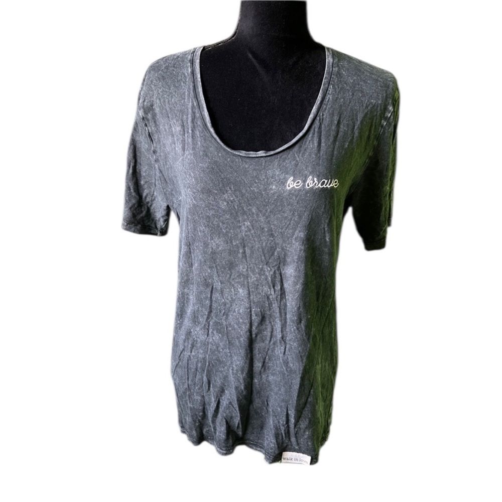 Walk in Love Womens Black Washed Be Brave embroidered Short sleeve T-Shirt Small